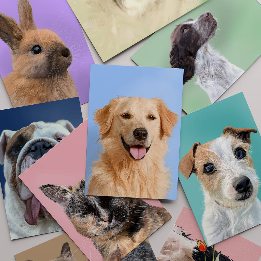 custom pet portraits pile