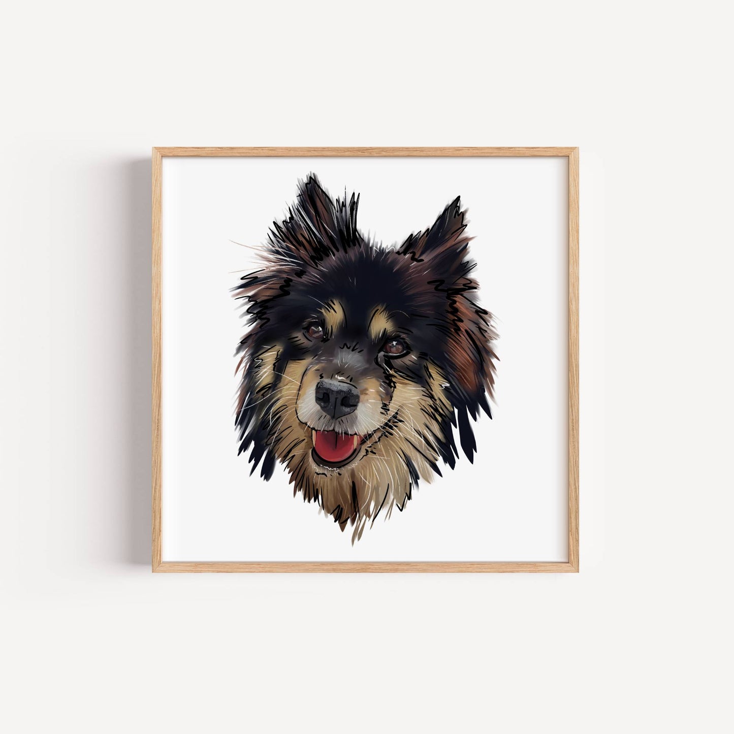 Custom portrait of a dog's face on a white background