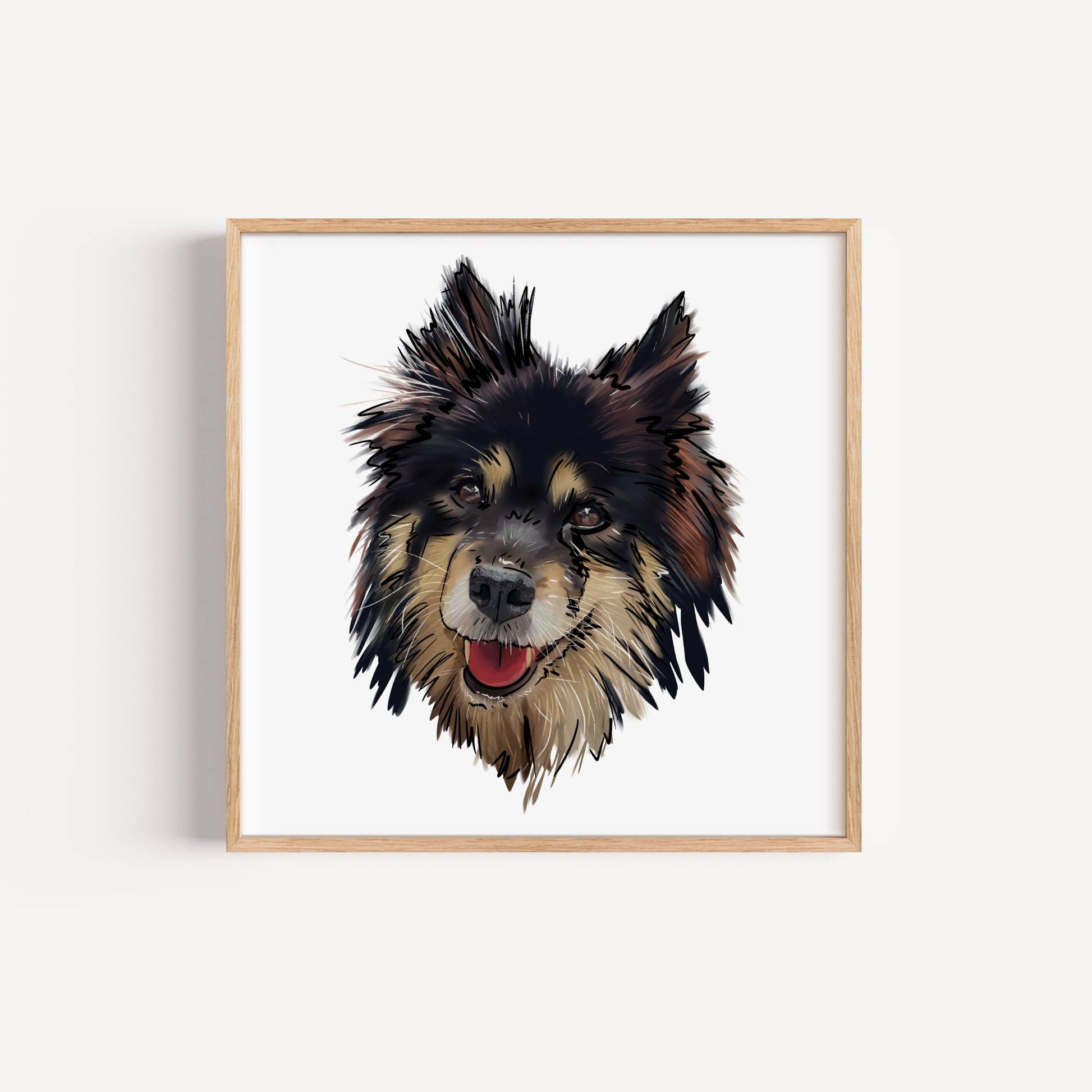 Custom portrait of a dog's face on a white background